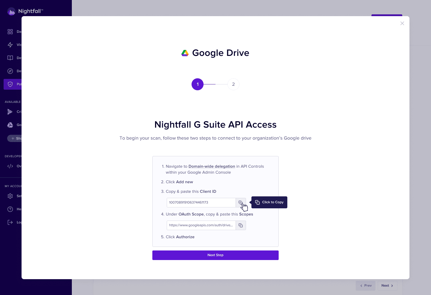 Google Drive setup — after